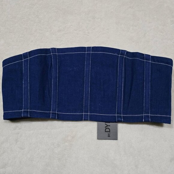 By.DYLN Denim Tube Top – Dark Blue Smocked Strapless Crop w/ Zipper | Deadstock - Picture 8 of 14